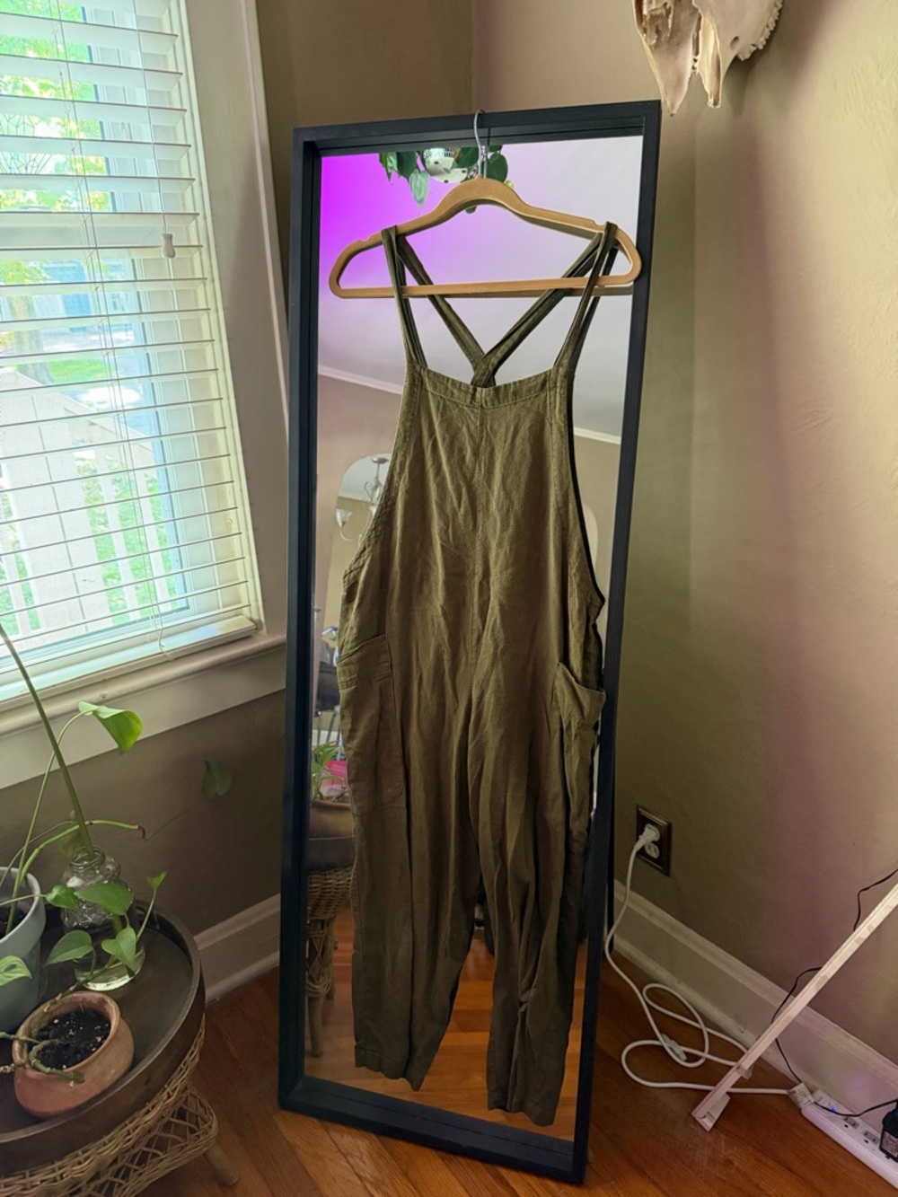 Olive Green Crossback Linen Jumpsuit